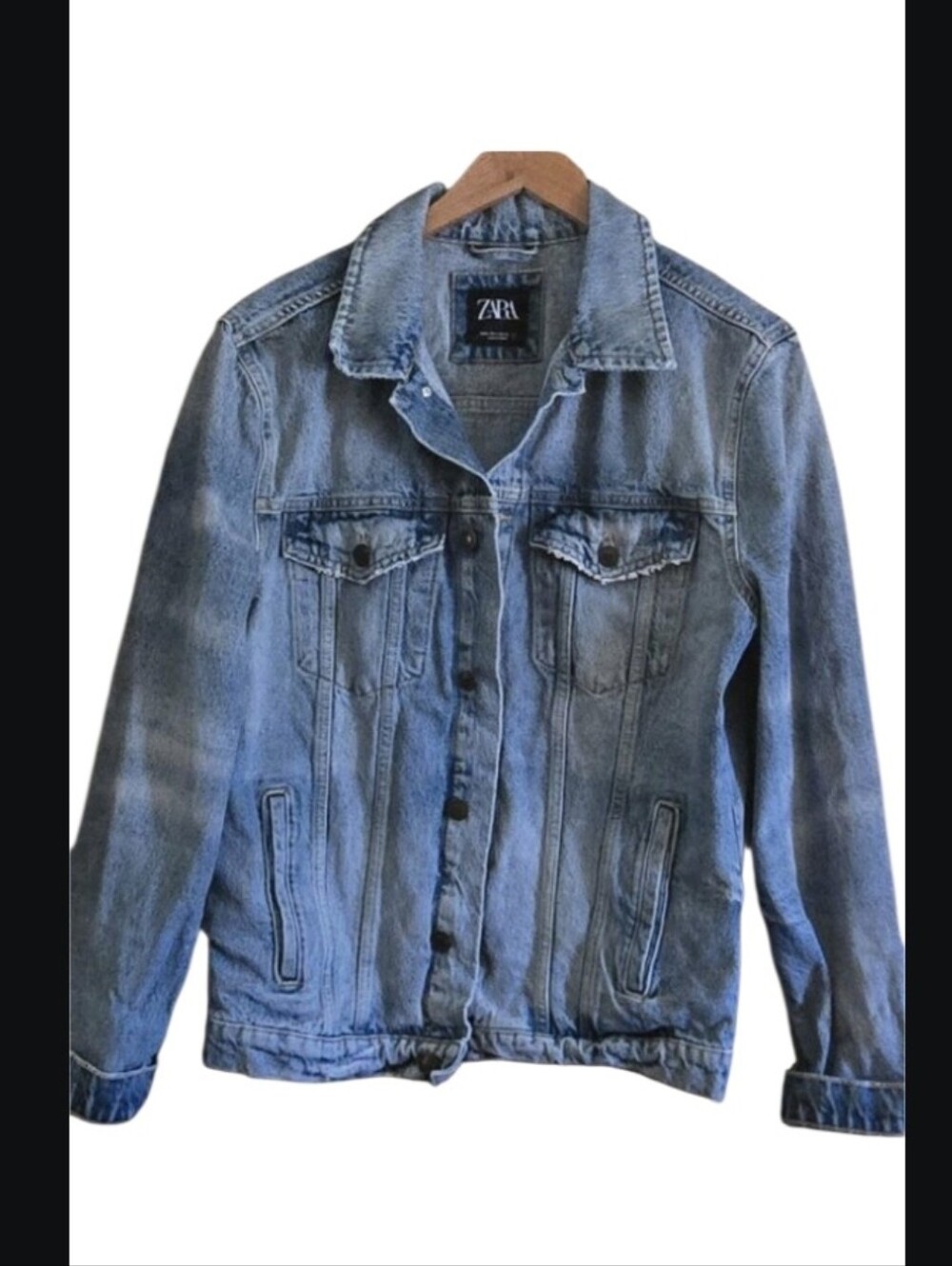 Zara Denim Distressed Faded Trucker Jeans Jacket